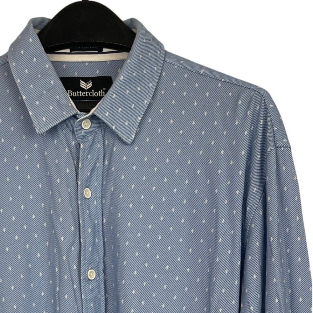 Buttercloth‎ Icy Cotton Mens XXL Stretch Cactus Blue Print Button Down Shirt